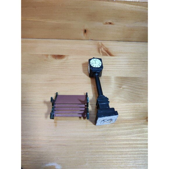 Lemax Village Accessory Black Town Clock Tower City Center + Metal Park Bench - Picture 5 of 6